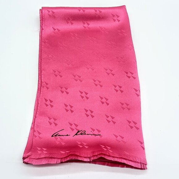 Vintage Anne Klein for Vera Pink Jacquard Silk Fringed Oblong Scarf - Picture 2 of 7